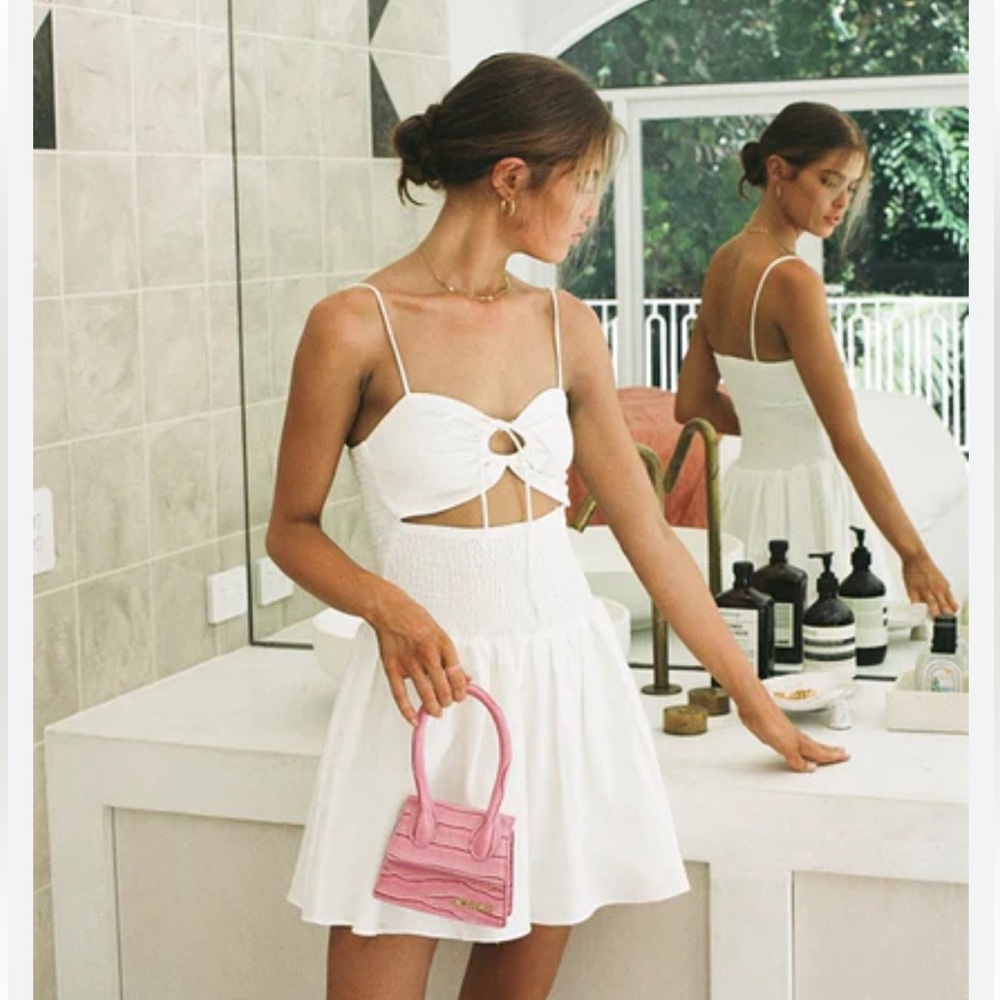 Sabo Skirt White Mini Dress with Cutout Bodice